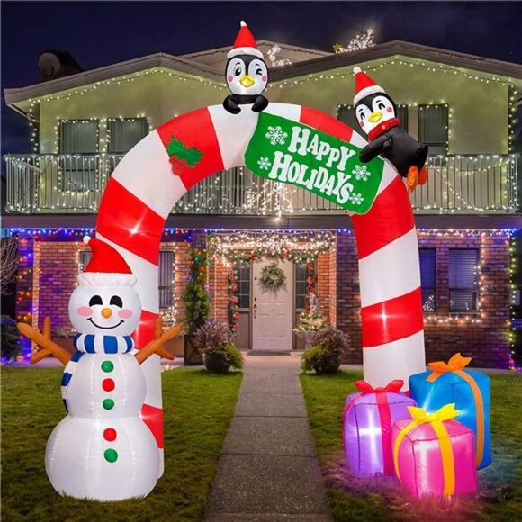 8 FT Inflatable Fun Snowman Penguin Gift Box Christmas Decorations - Picture 1 of 6